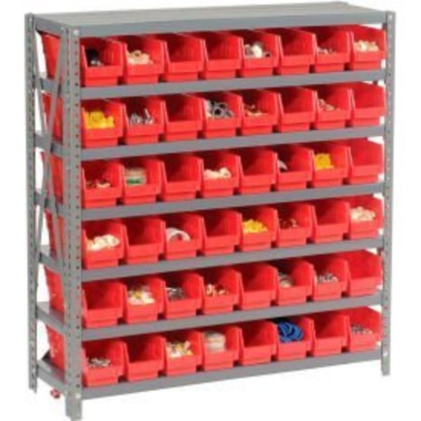 Global Equipment Steel Shelving with 48 4"H Plastic Shelf Bins Red, 36x12x39-7 Shelves 603430RD